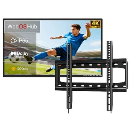 65'' 4K UHD Outdoor Smart TV, 1000nits High Brightness Outdoor TVs, IP65 Waterproof, Voice Assistant Remote, Chromecast, Dolby Atmos, Wide Viewing Angle, Suitable for Partial Sun, Patio