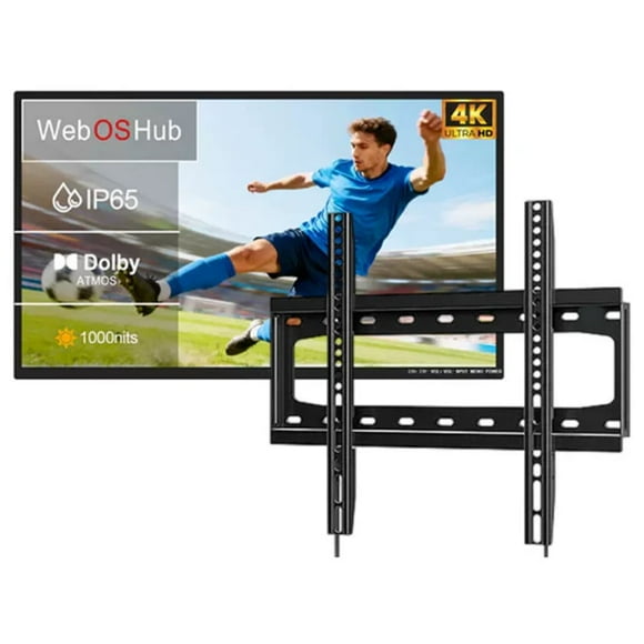 65'' 4K UHD Outdoor Smart TV, 1000nits High Brightness Outdoor TVs, IP65 Waterproof, Voice Assistant Remote, Chromecast, Dolby Atmos, Wide Viewing Angle, Suitable for Partial Sun, Patio