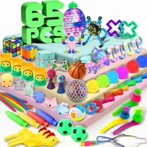 65 Pack Bundle Sensory Fidget Toys Set-Puzzle Games Including Rainbow Spring, Magic Cube, Squishy Toys, Fidget Spinners, and More for Autistic Kids, ADHD, Anti-Stress Toys