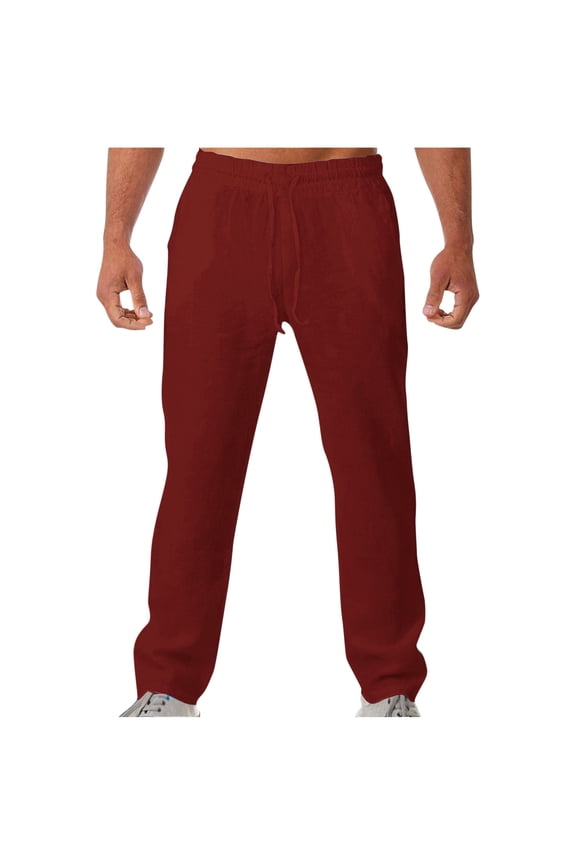 Up to 65% off Pants For Mens Elasticated Waist Slacks Wide Leg Trousers Solid Color Pants Drawstring Slacks Pockets Trousers Straight Leg Pants Baggy Slacks Loose Hiking Trousers
