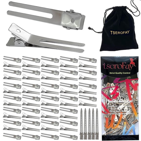 65 Pcs Metal Silver Hair Clips for Women Pin Curl Roller, 1.8 Double Prong Root Lift Clips for Curly Hair Volume, Locs Retwist Dreads, Curler Setting Clippies for Thick Styling Sectioning