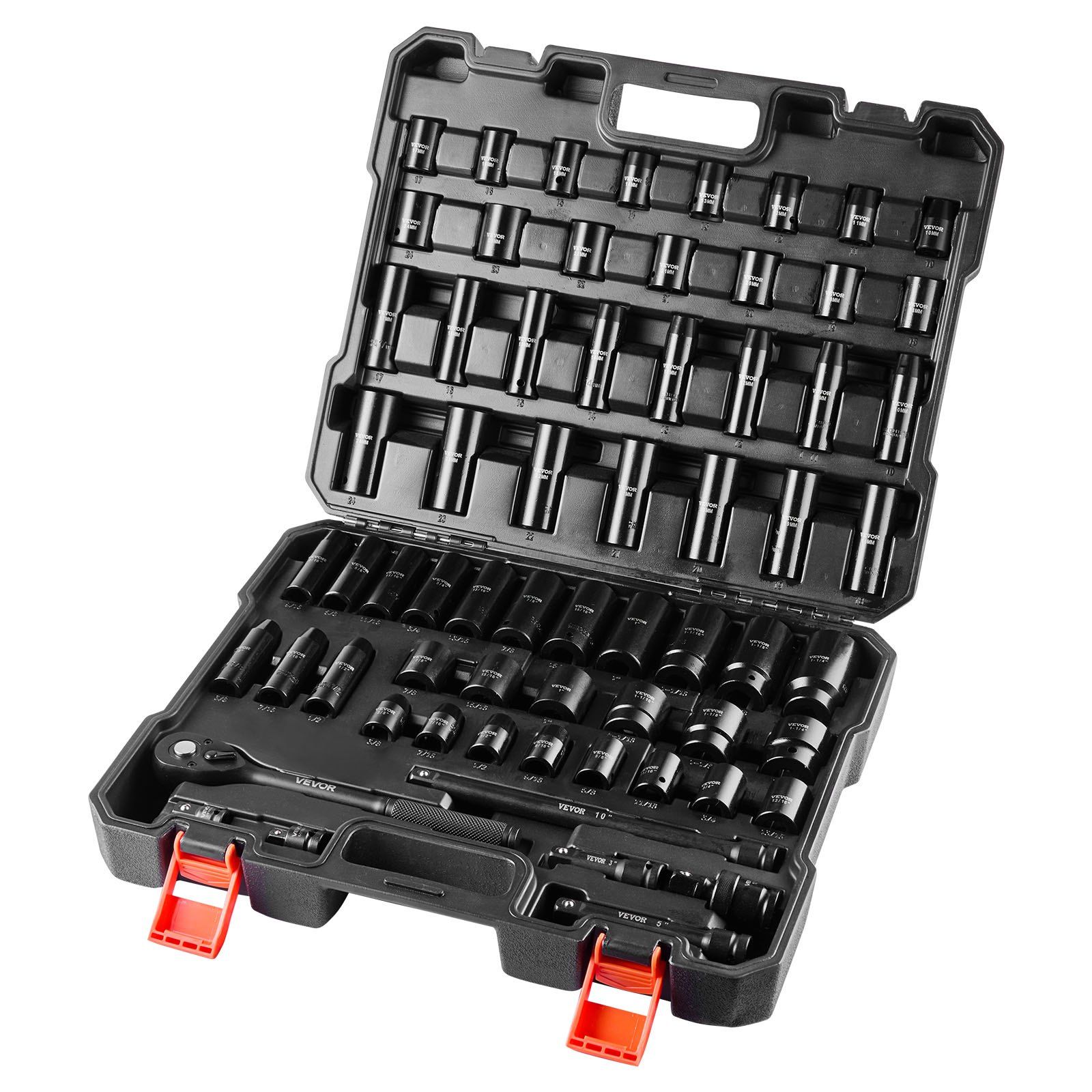 65-Piece 1/2" Drive Impact Socket Set - SAE (3/8"-1-1/4") & Metric (10-24mm) - Cr-V Steel Construction for Automotive, Truck & Heavy-Duty Repairs - Case Included