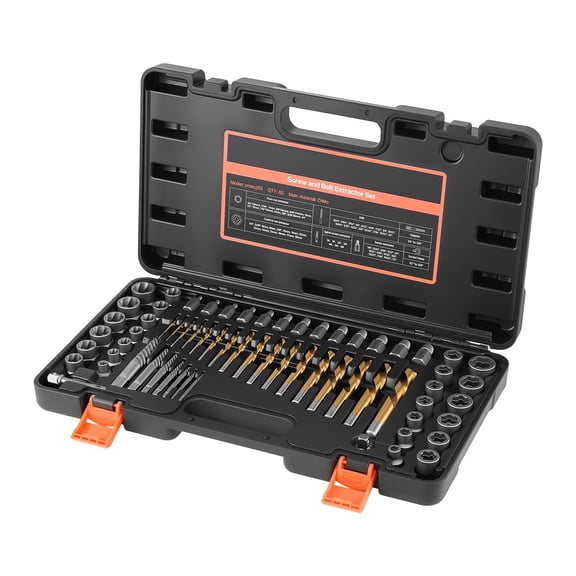 65-Piece Screw Extractor Set with Drill Bits, Cr-Mo Steel Easy Out Nut Bolt Extractors, Adapters, Storage Case for Rounded, Broken, Stripped Fasteners