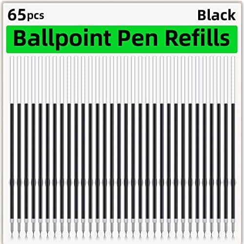 65 Pieces Retractable Ballpoint Pen Refills Replacement Ballpoint Pen Refills Ink Pen Refills Black for Journal Writing, Office and School Supplies, 107 mm in Length (Black,0.7 mm)$$Office