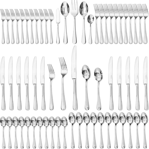 65 Pieces Silverware Set for 12, Premium Stainless Steel Flatware Set with Serving Utensils, Heavy Duty and Modern Design Cutlery Set, Mirror Polished, Dishwasher Safe