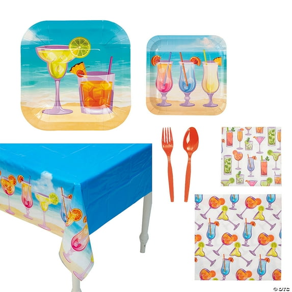 65 Pieces Summer Cocktail Party Disposable Tableware Kit for 8 Guests