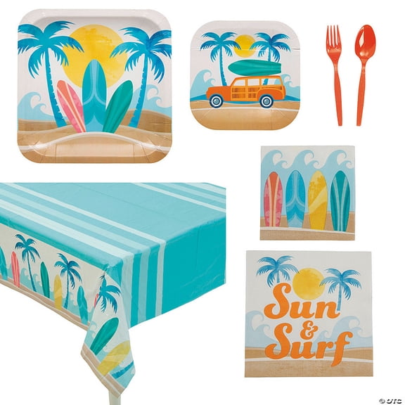 65 Pieces Surf Party Disposable Tableware Decorating Kit for 8 Guests