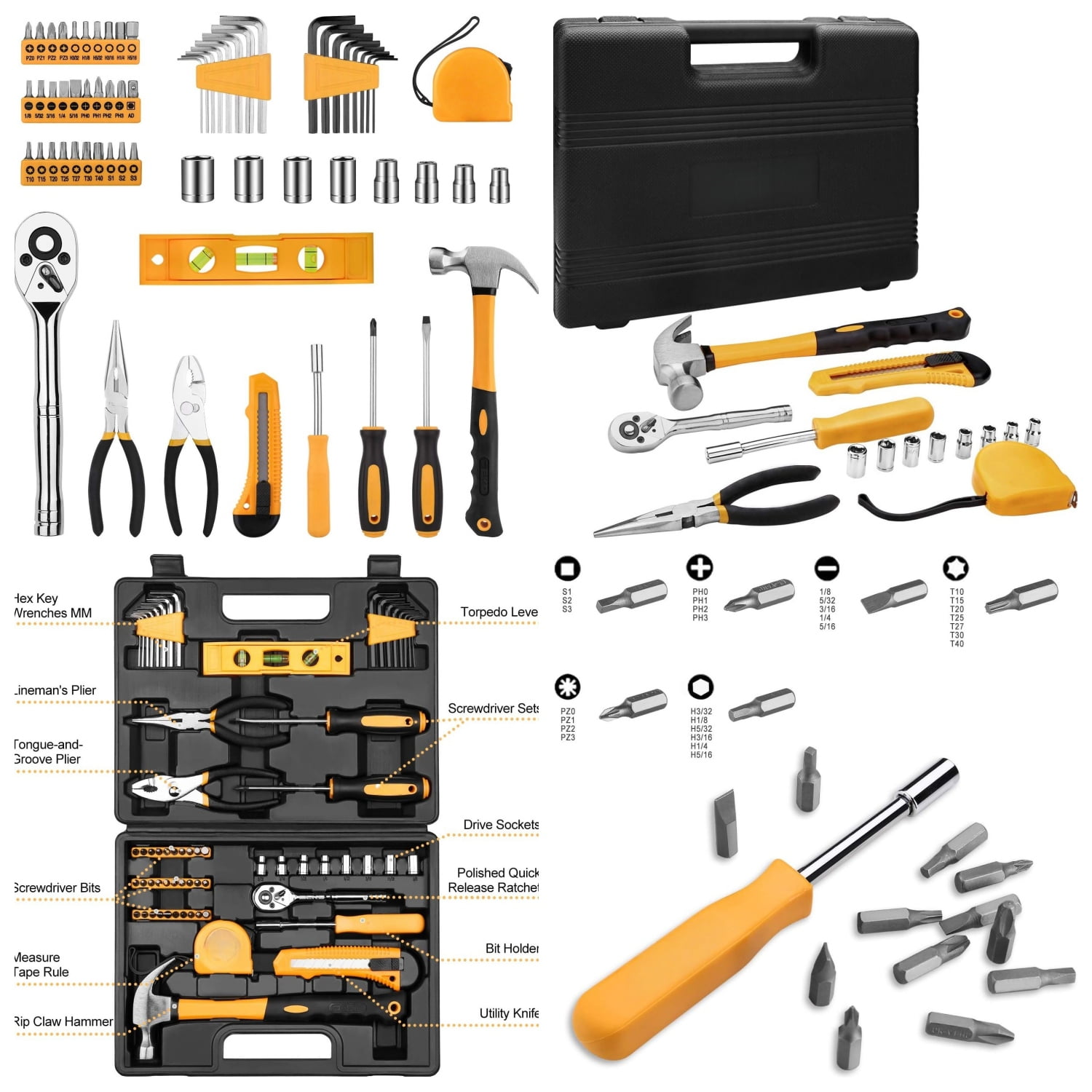 65 Pieces Tool Set General Household Hand Tool Kit with Storage Case Plastic ToolBox