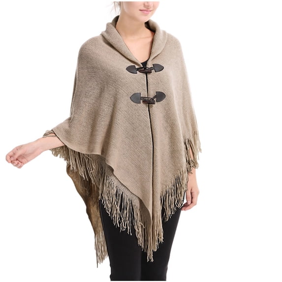 Up to 65% off Pitauce Cover Up for Women Solid Color Crochet Poncho Knitting Hooded Button Down Cape Asymmetric Tassel Hem Shawl Lace Up Versatile Wrap