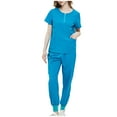 thumbnail image 1 of Pitauce Scrub Set for Women Solid Color Crewneck 1/4 Zipper Short Sleeve Tops Long Pants Protective Outfits Nursing Working Uniform Set with Pocket, 1 of 5