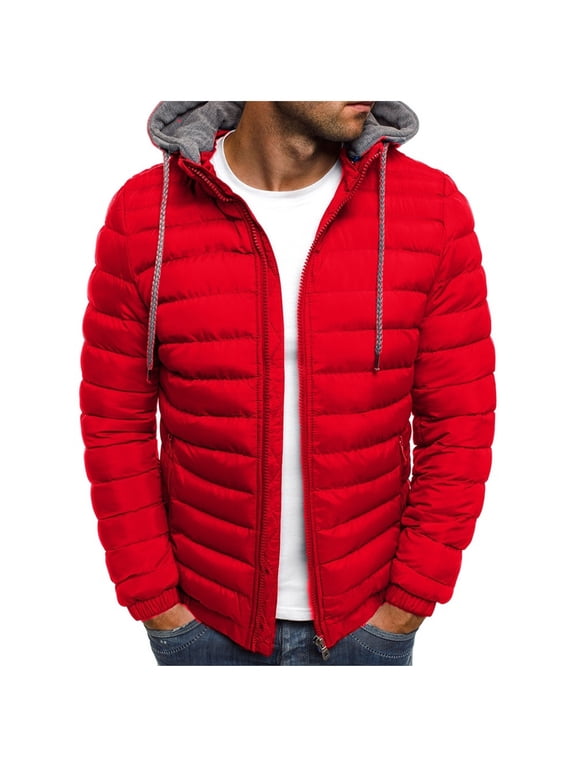 Winter Jackets for Men Casual Lightweight Hooded Jacket Zip Up Warm Quilted Coat with Pockets