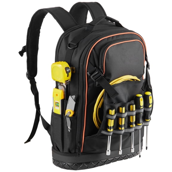 65-Pocket Tear-Resistant Tool Backpack with 21-Piece Tool Set for Electricians