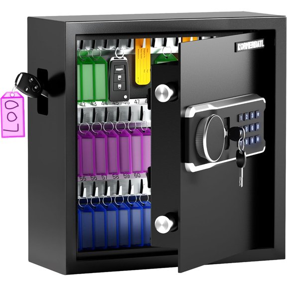 65 Position Key Lock Box with Code Heavy Duty Electronic Key Cabinet Wall Mount Secure Key Safe with Deposit Slot and LED Light