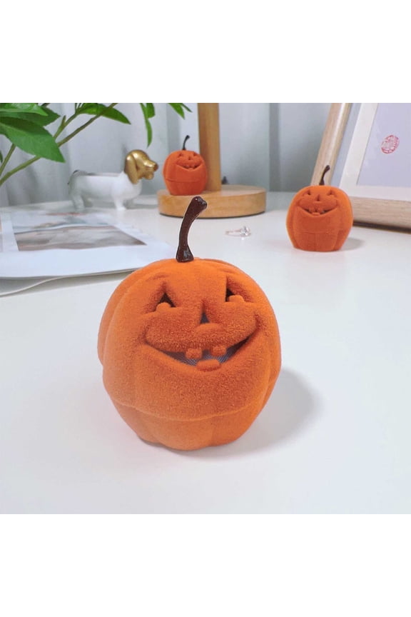 Up to 65% Off Pumpkin Jewelry Box Ring Box Halloween Trinket Boxes Plush Earring Case Organizer Ring Storage Holder for Wedding Birthday Propose Thanksgiving Fall Halloween Ornaments