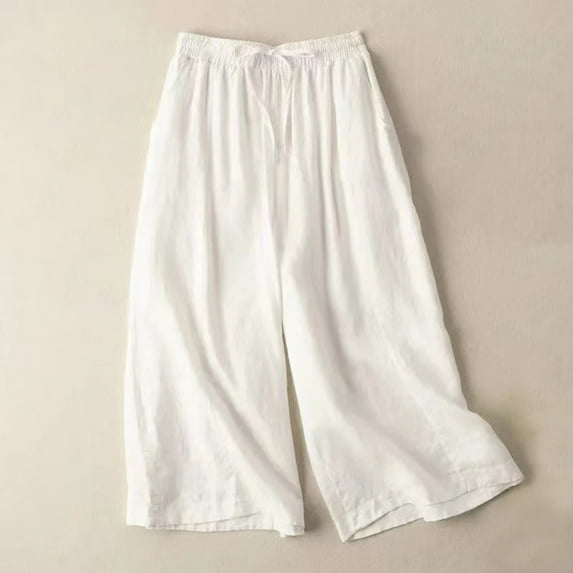 SEMPAI Womens Pants for WomenWide Leg 7/8th Mid Pants for Women Mothers Day Athletic Trendy Solid Plus Size 4th of July for Ladies Summer Pants for Women 2024