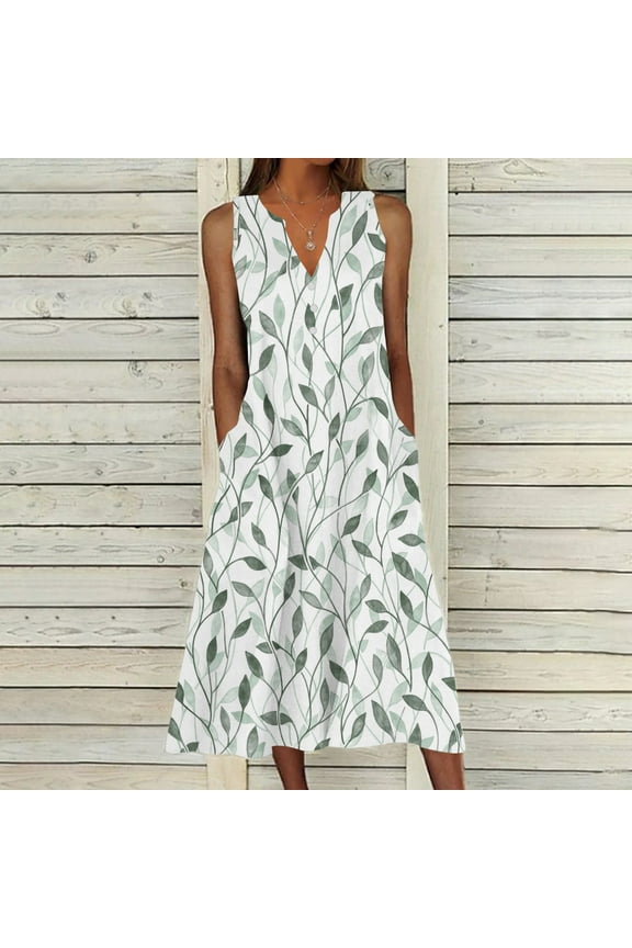 Sun Dresses Women Summer Casual Pleated Loose Swing Midi for Women Flral Print Knee Length Plus Size Dress Crewneck Short Sleeve Wedding Guest Dress