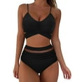 thumbnail image 1 of Up to 65% Off SMihono Women's Two Piece Swimsuit High Waisted Bathing Suits Tummy Control Swimwear Criss Cross Strappy Tankini Set Padded Push Up Bikini Black 6, 1 of 4