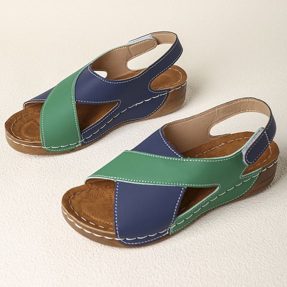 UP to 65% off Sandals for Women, Xunlbb Women's Fashion Casual Summer New Style Wedge Heel Outdoor Wear Contrast Color Breathable Thick-Soled Sandals(Green,Size:43)