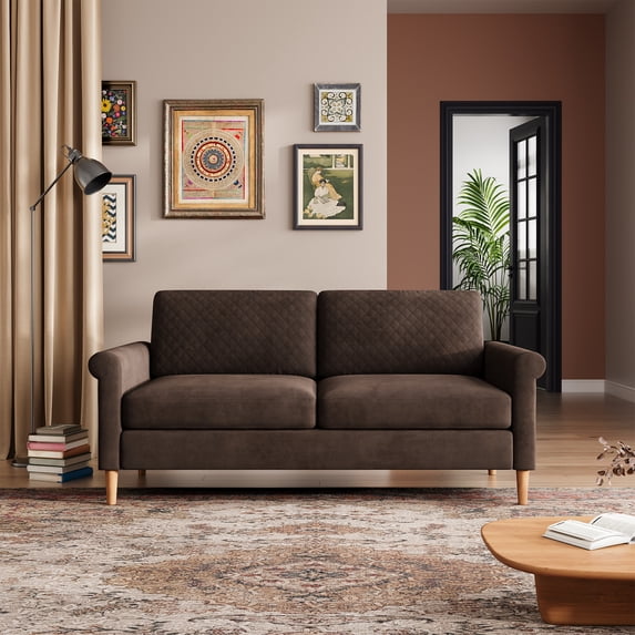 65'' Sofa,2-Seater Sofa Couch,Foam Pocket Spring Hybrid Modern Loveseat Sofa,Upholstered LoveSeat Couch for Livingroom,Bedroom, Apartment, Home Office,Small Space, Tool-Free Assembly, Brown