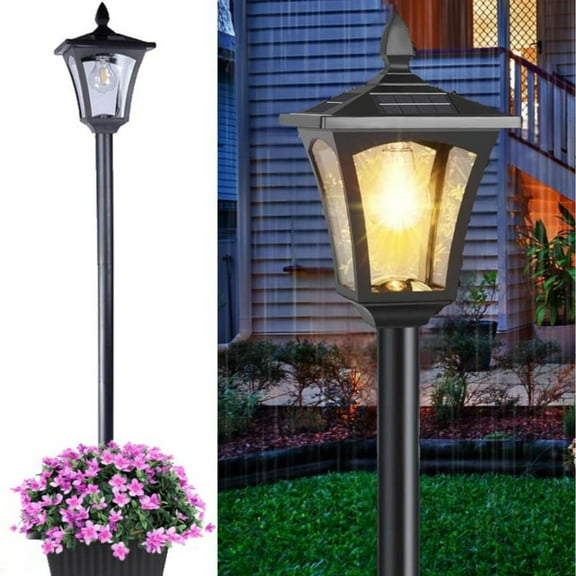 65" Solar Lamp Post Light with Planter, Glass 60 Lumens Solar Garden Lights Outdoor Waterproof Solar Pole Lights Patio Decor, Warm White