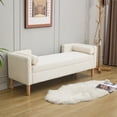 thumbnail image 1 of 65" Storage Ottoman Bench, End of Bed Bench with Armrests, Backrests and Two Pillows, Upholstered Corduroy Bedroom Bench with Solid Wood Legs, Ivory, 1 of 7