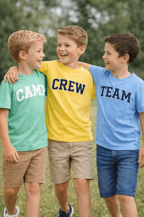 4-13 Little/Big Boys Light Blue/Yellow/Mint Team Crew Camp 100% Cotton 3-Pack Short Sleeve T-Shirt, Size 8-9