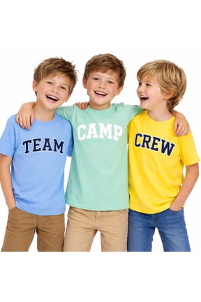 4-13 Little/Big Boys Light Blue/Yellow/Mint Team Crew Camp 100% Cotton 3-Pack Short Sleeve T-Shirt, Size 8-9
