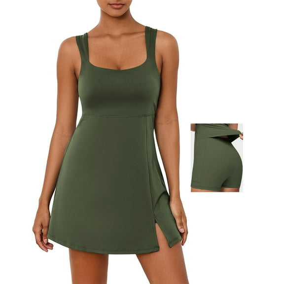 TMOYZQ Athletic Dress for Women, Sleeveless Tennis Dress with Built in Shorts Workout Running Golf Dress Summer Casual A-Line Flowy Mini Dress with Pockets