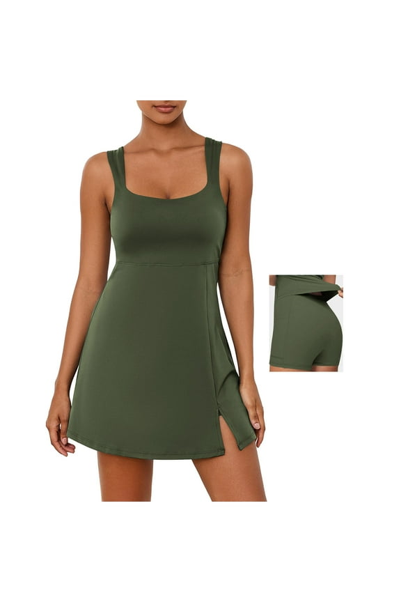 TMOYZQ Athletic Dress for Women, Sleeveless Tennis Dress with Built in Shorts Workout Running Golf Dress Summer Casual A-Line Flowy Mini Dress with Pockets