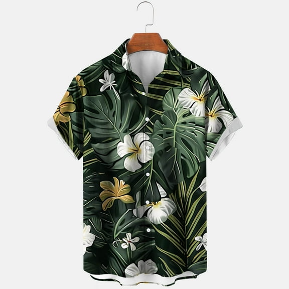 Up to 65% off TMOYZQ Men's Button Down Short Sleeve Hawaiian Shirt Lapel Collar Tropical Printed Casual Bowling Shirts Summer Hawaii Holiday Vacation Shirt