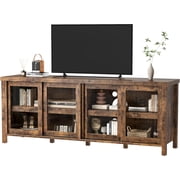 65 TV Stand, Entertainment Center with 4 Sliding Glass Doors and Storage, Mid-Century Modern Media TV Console Table for Living Room