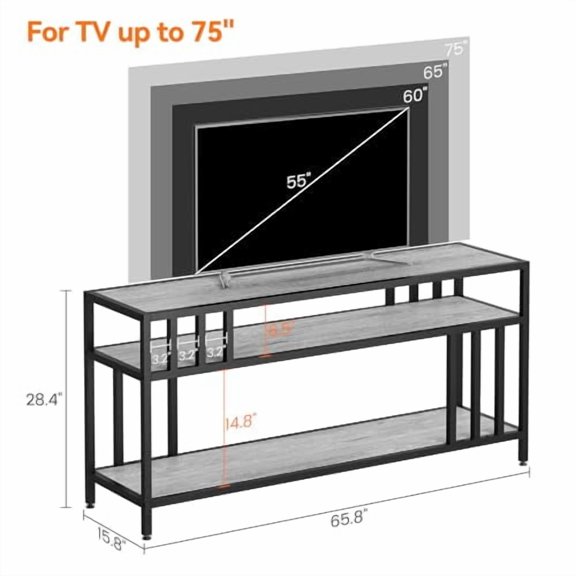 65'' TV Stand for TV up to 75 Inches, Entertainment Center with Open Storage Shelves, TV Media Console Table with Quadruple-Tube Support for Living Room, Bedroom - 65" Rustic Brown