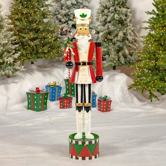 65" Tall Standing Iron Nutcracker with Candy Cane & LED Lights "Christopher"