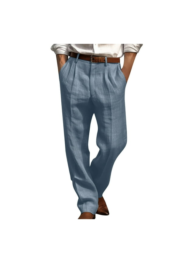 Up to 65% off Trousers For Men Elegant Wide Leg Pants Straight Leg Slacks Oversized Solid Color Trousers Plus Size Pants Pleated Slacks Pockets Trousers Elasticated Waist Pants