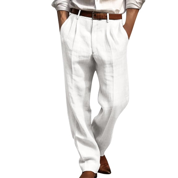 Up to 65% off Trousers For Men Elegant Wide Leg Pants Straight Leg Slacks Oversized Solid Color Trousers Plus Size Pants Pleated Slacks Pockets Trousers Elasticated Waist Pants