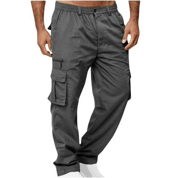 Up to 65% off Trousers For Mens Loose Work Utility Pants Straight Leg Slacks Button Trousers Cargo Pants Pockets Slacks Solid Color Trousers Wide Leg Pants Trendy Outdoor Slacks