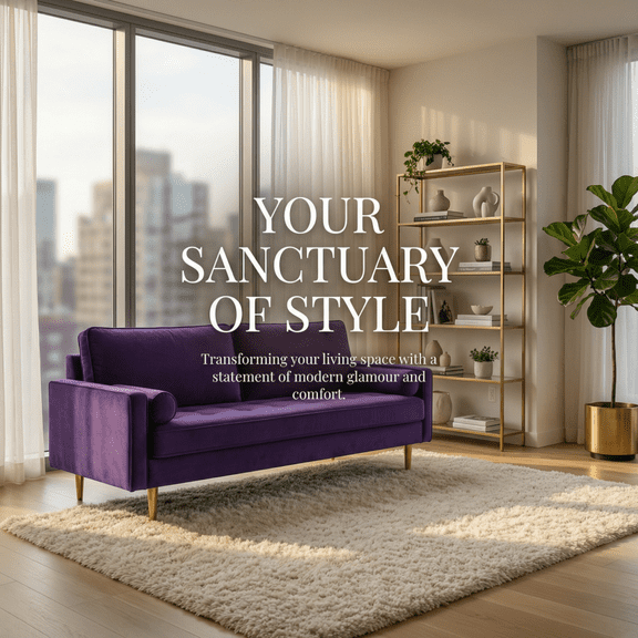 65" Velvet Upholstered Small Loveseat Couch, 2 Seater Sofa with Pine Wood Frame, Comfortable Loveseat with High-Density Sponge for Living Room, Purple