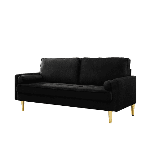 65" Velvet Upholstered Small Loveseat Couch, 2 Seater Sofa with Pine Wood Frame, Comfortable Loveseat with High-Density Sponge for Living Room, Black
