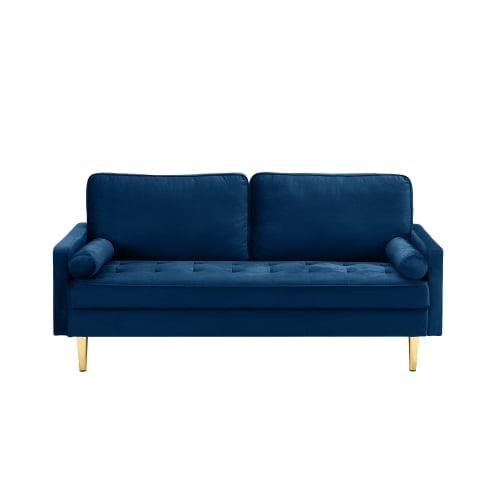 65" Velvet Upholstered Small Loveseat Couch, 2 Seater Sofa with Pine Wood Frame, Comfortable Loveseat with High-Density Sponge for Living Room, Navy