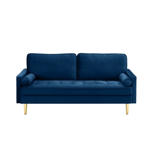 65" Velvet Upholstered Small Loveseat Couch, 2 Seater Sofa with Pine Wood Frame, Comfortable Loveseat with High-Density Sponge for Living Room, Navy