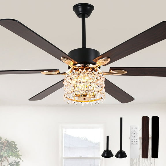Cusp Barn 65" Vintage Crystal Shade Ceiling Fan with Lights and Remote Control, All Seasons DC Motor Reversible Fan with Lights