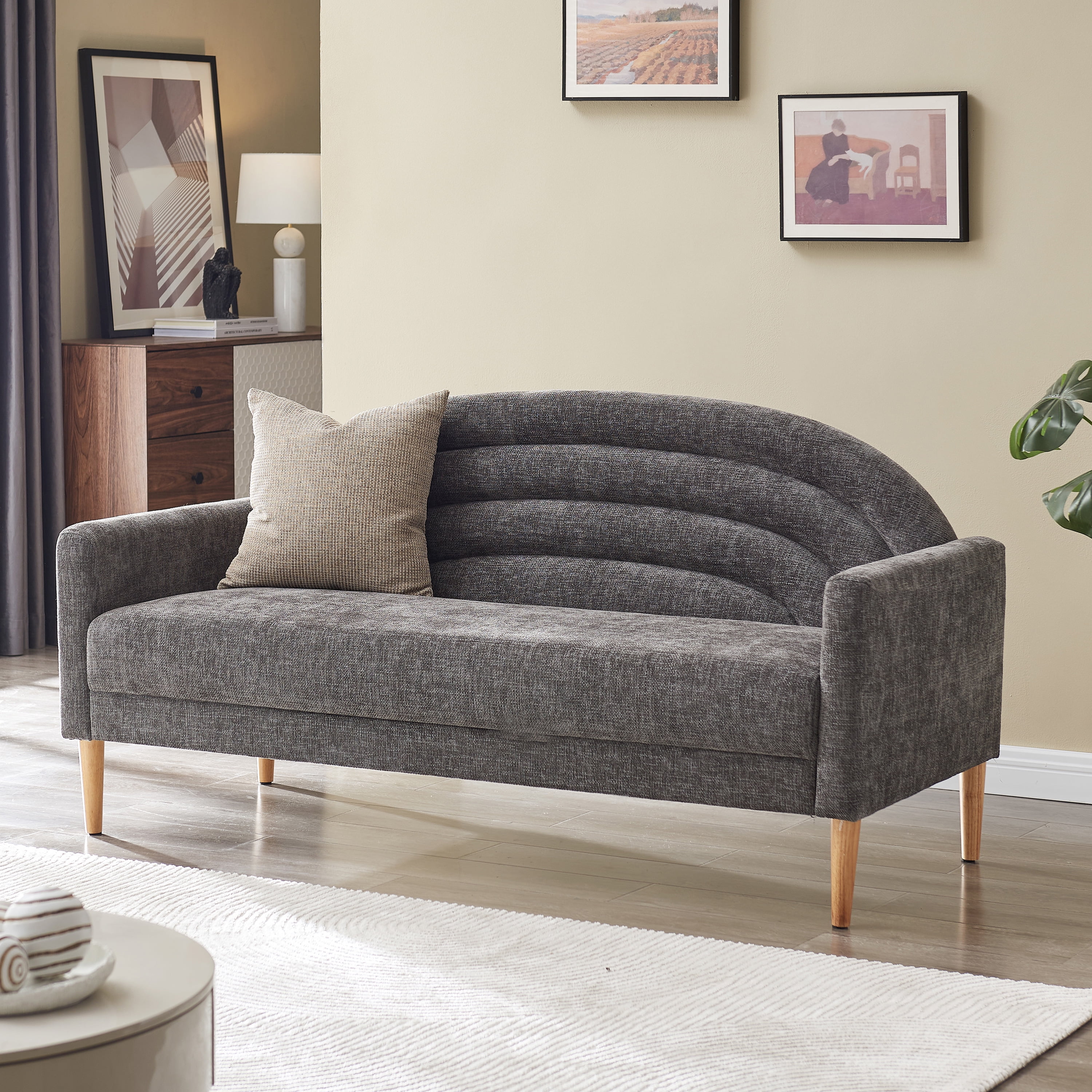 65" W Three-seater sofa Modern Trending and Youthful Rainbow Design Upholstered Fabric Sofa Decor Furniture for Living Room, Bedroom, Office GREY