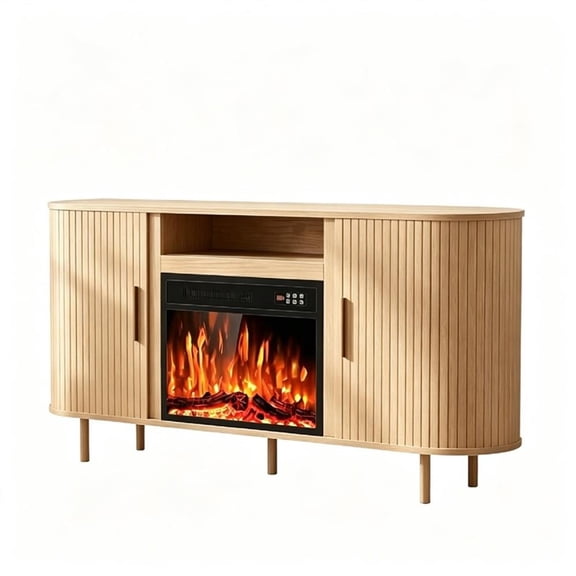 65" Medium Wood Engineered Wood TV Stand with 23" Electric Fireplace & LED