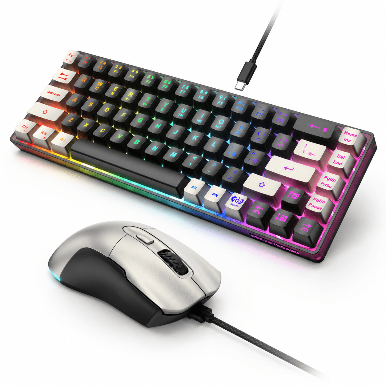 65% Wired Gaming and Mouse Combo, RGB Backlit, 7200 DPI Mouse for PC ...