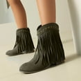 thumbnail image 1 of Women Ankle Boots Women's Fashionable Casual Versatile Cool Winter Tassel Sleeve Boots Short Boots Thick Heel Ankle Boots Green 36, 1 of 6