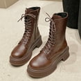 thumbnail image 1 of Women's Slip On Ankle Boots Women's Fashionable Casual Winter All-Matching Strap Thick Sole Thick Heel Side Zipper Comfortable Middle Heel Middle Tube Boots Brown 40, 1 of 1