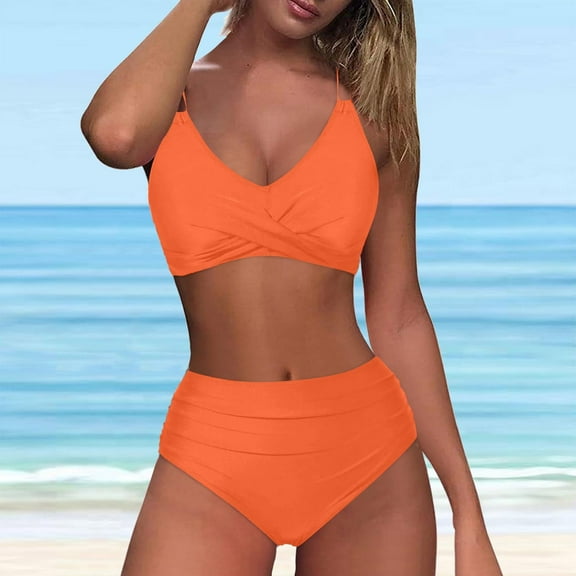 Up to 65% off Womens Bathing Suits Fashion Women's Sleeveless Solid Swimsuit Push-Up Padded Swimwear Swimsuit Beachwear Racerback Tops with Bikinis Bottom