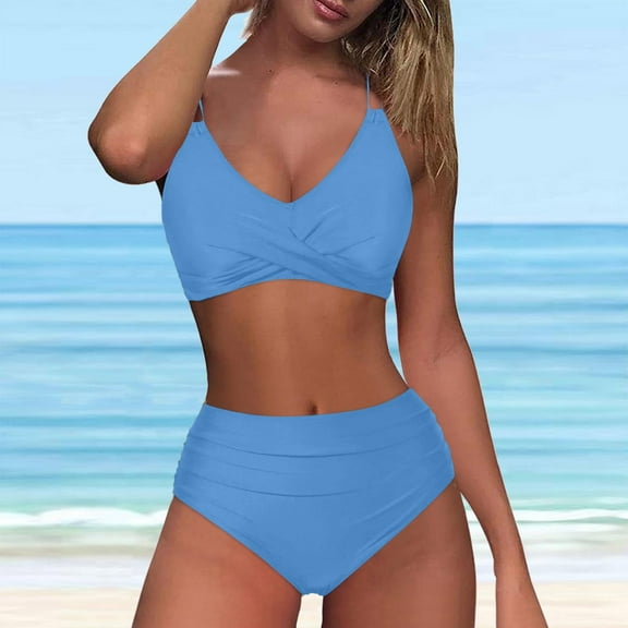 Up to 65% off Womens Bathing Suits Fashion Women's Sleeveless Solid Swimsuit Push-Up Padded Swimwear Swimsuit Beachwear Racerback Tops with Bikinis Bottom