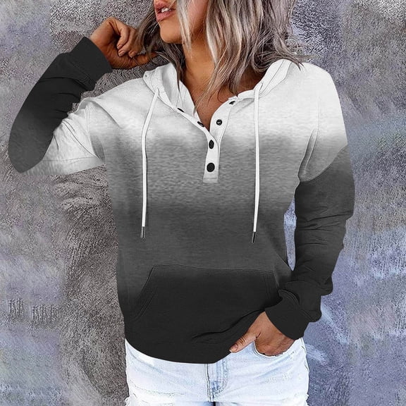 Up to 65% off Womens Solid Hoodies Fall Fashion Casual Long Sleeve Hooded Sweatshirts Women's Fashionable Printing Button Hat Rope Long Sleeves Hooded Pocket Pullover Sweatshirts