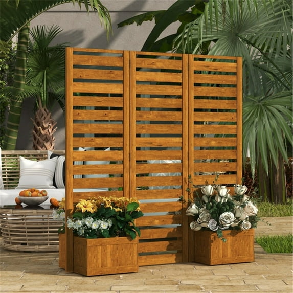 65" Wooden Planting Frame, Modern Outdoor Elevated Planter Garden Box, Flower Shelf, Lattice Raised Garden Bed for Gardens, Balconies, Courtyards, Brown